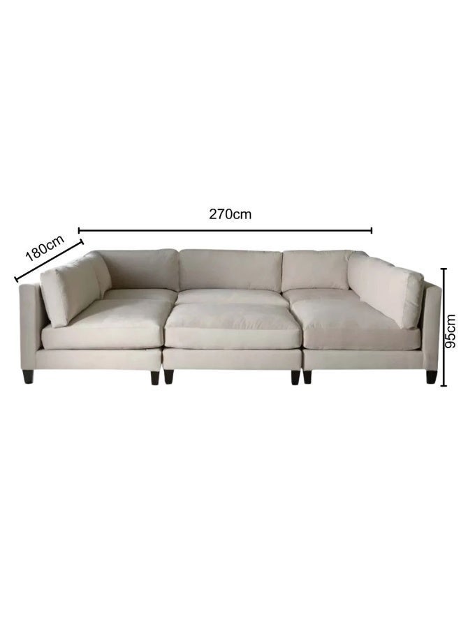 Al Zakharef Furniture Arman Modern U-Shape Linen Fabric Sectional Sofa with Ottoman – Soft Linen Upholstery, Deep Cushioned Seating, Luxury Living Room Sofa Set – Beige - Image 3